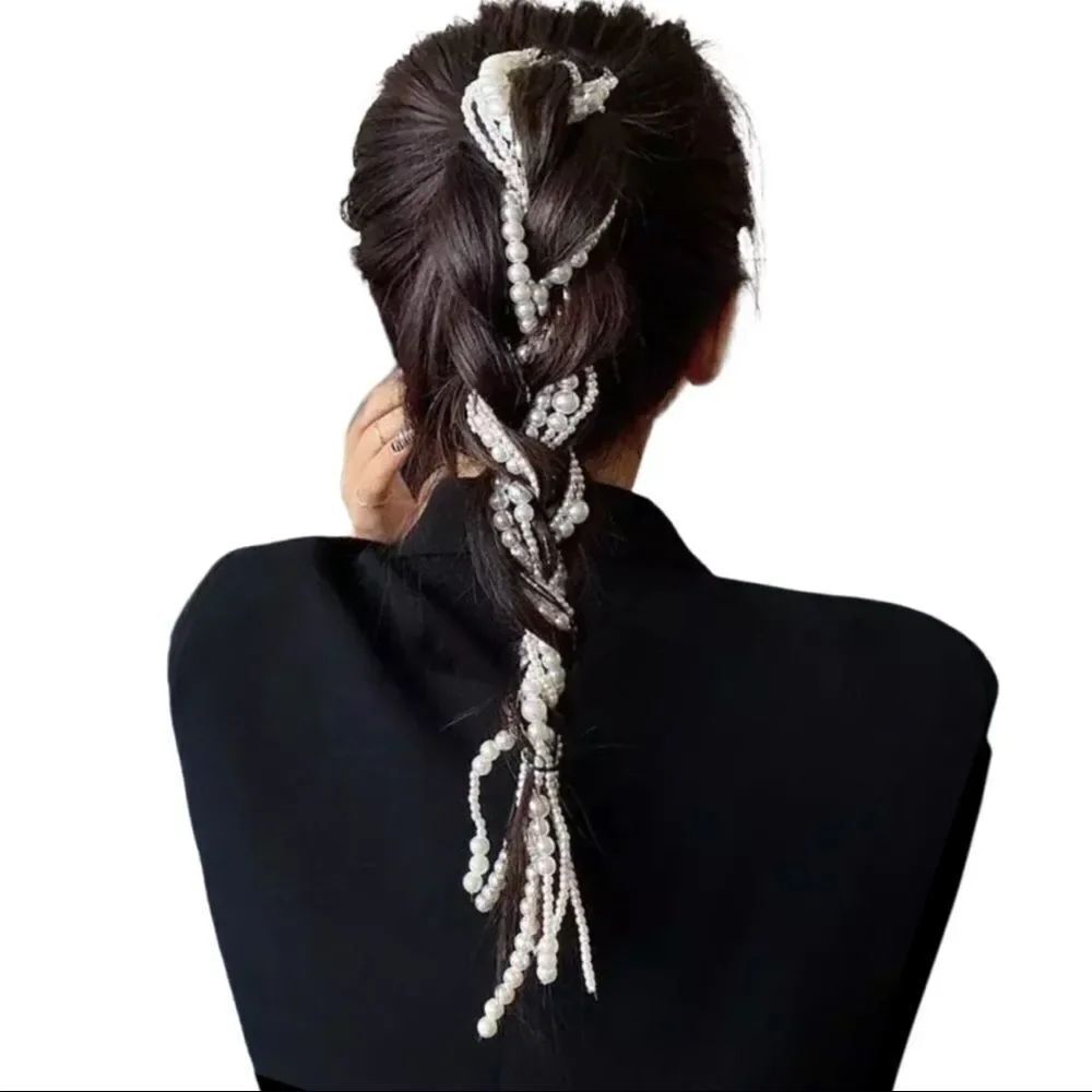Multi Beaded Pearl Strands Hair Clip Hair Wrap Accessory NWT